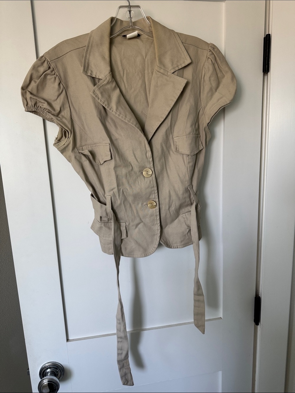 Wet Seal Khaki Short-Sleeve Tie-Waist Blazer
